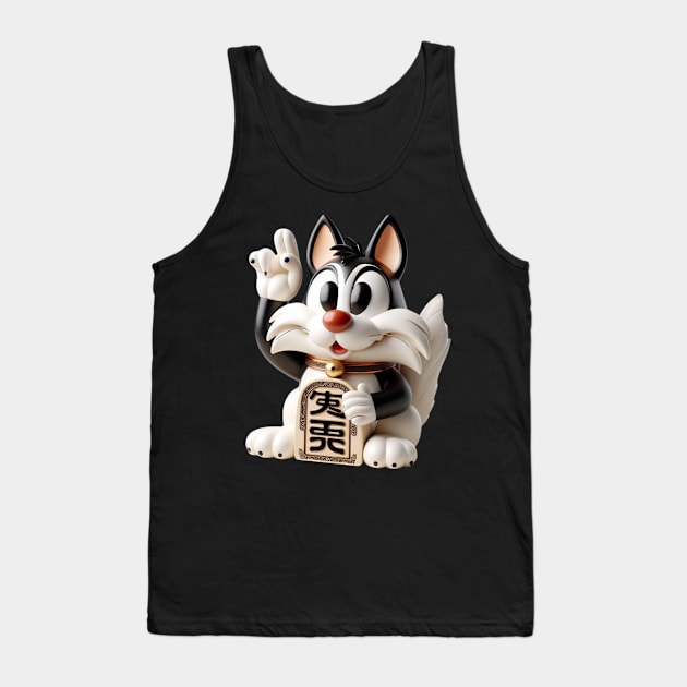 Sylvester Maneki Neko Tank Top by Tiger Mountain Design Co.